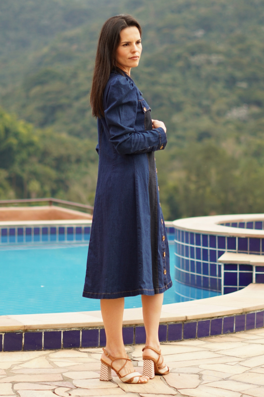 Vestido Chemise Jeans Cl&aacute;ssica Serena