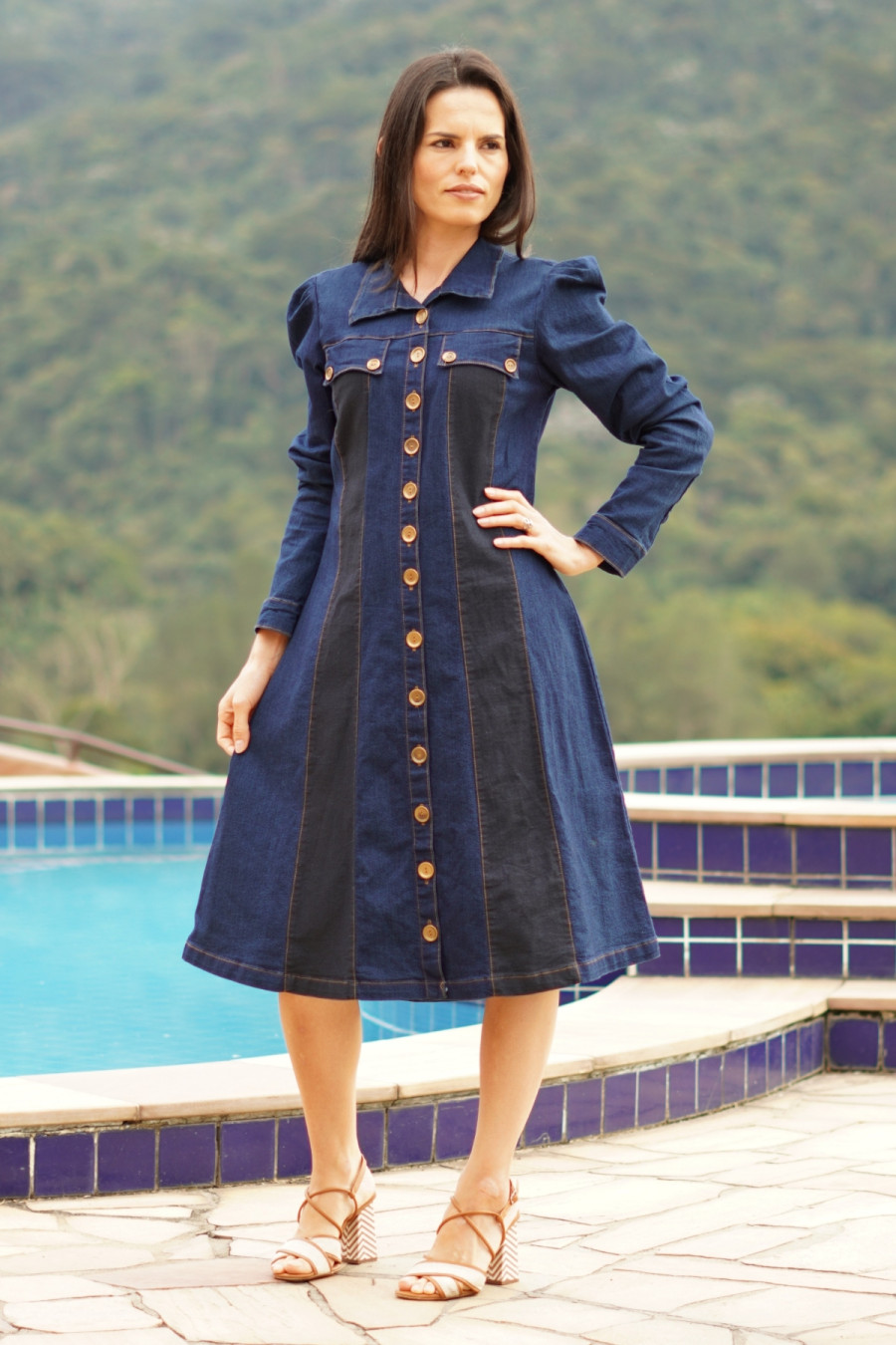 Vestido Chemise Jeans Cl&aacute;ssica Serena