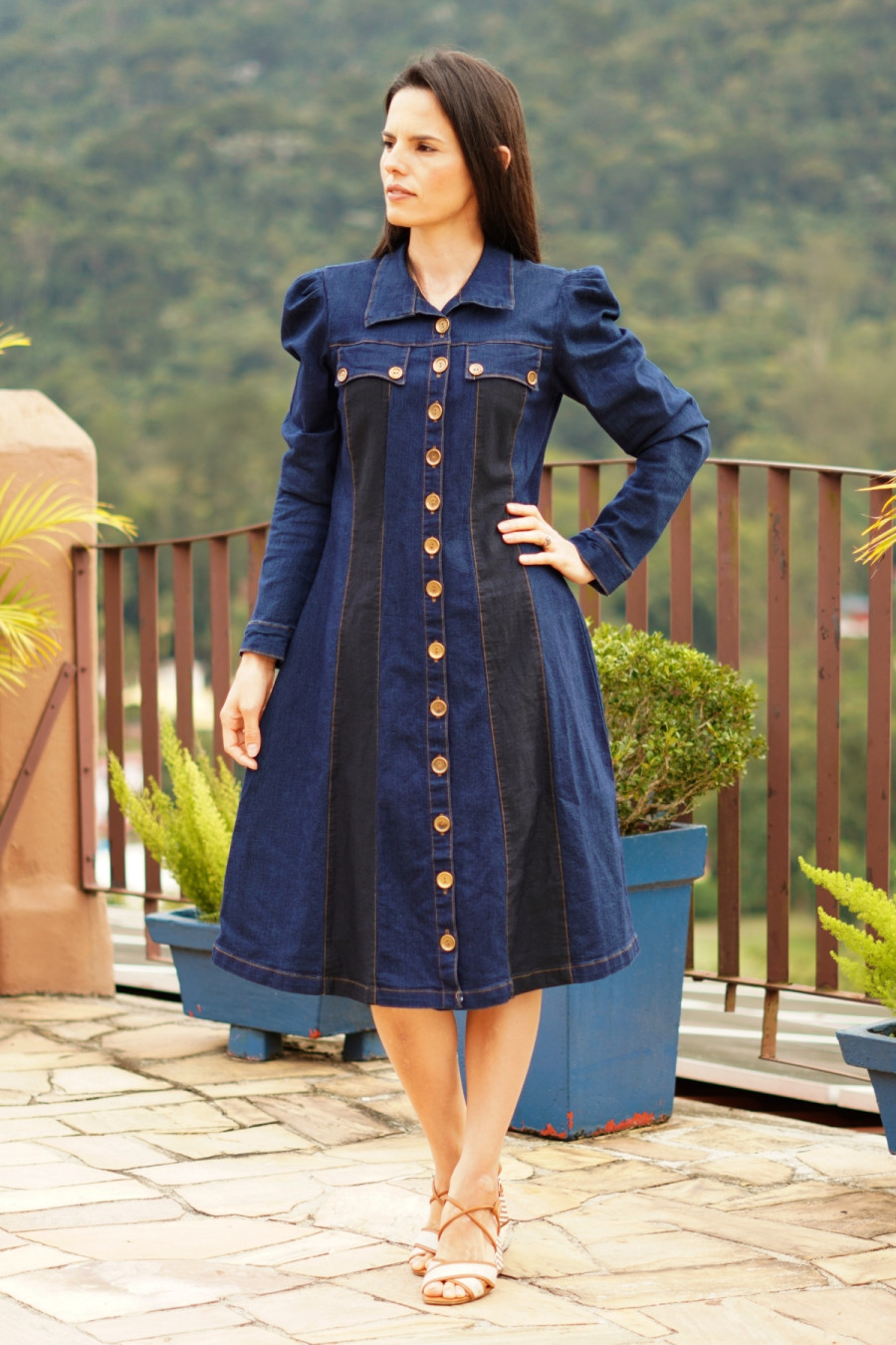 Vestido Chemise Jeans Cl&aacute;ssica Serena