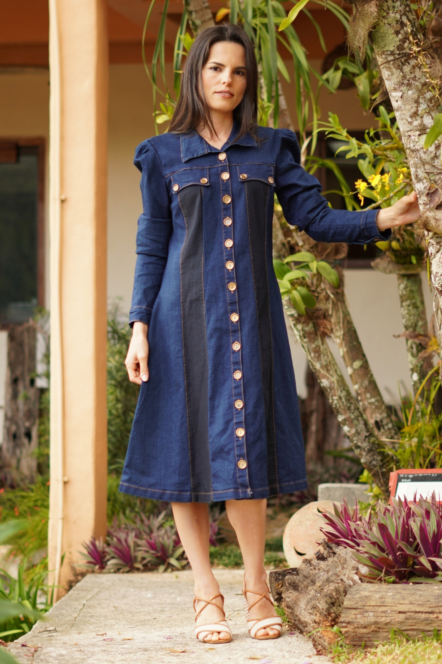 Vestido Chemise Jeans Cl&aacute;ssica Serena