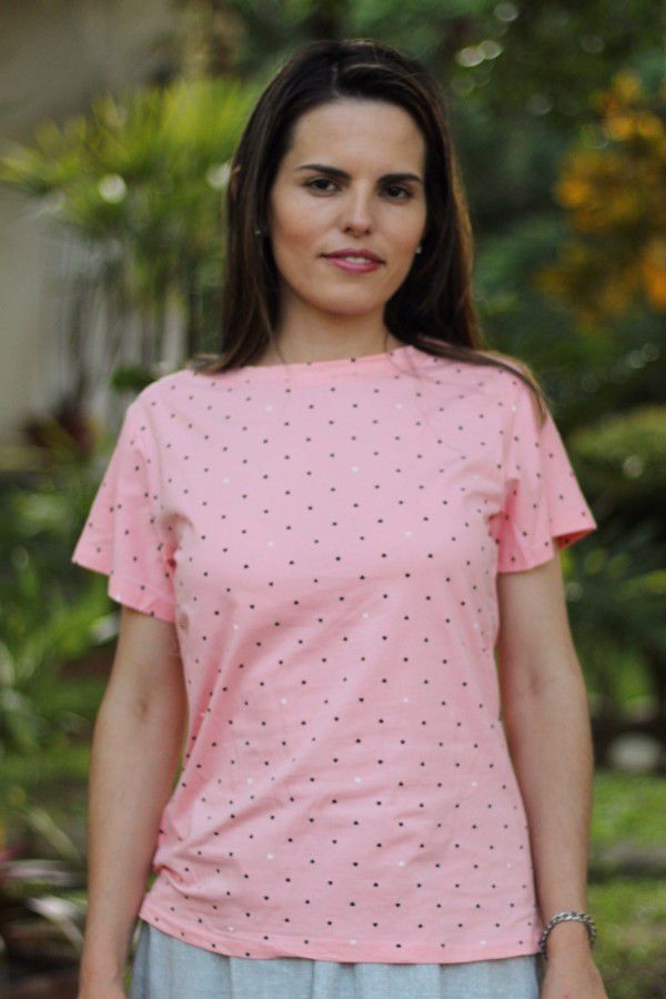 Blusa manga curta rosa cora&ccedil;&otilde;es