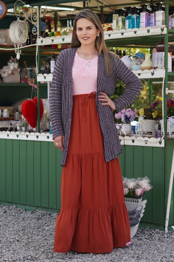 Cardigan alongado preto e branco