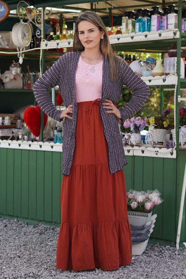 Cardigan alongado preto e branco