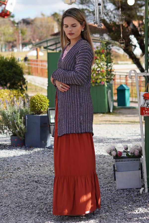 Cardigan alongado preto e branco
