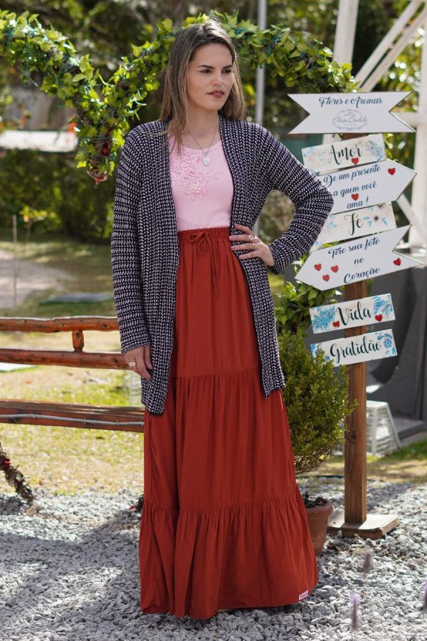 Cardigan alongado preto e branco