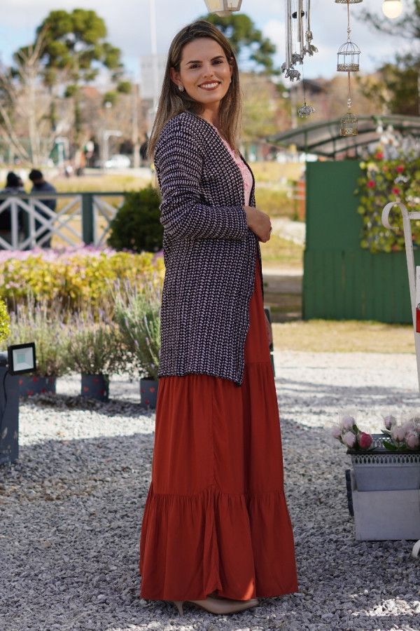 Cardigan alongado preto e branco