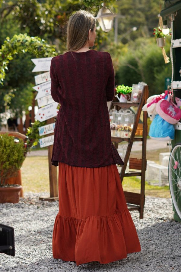 Cardigan alongado preto e vermelho