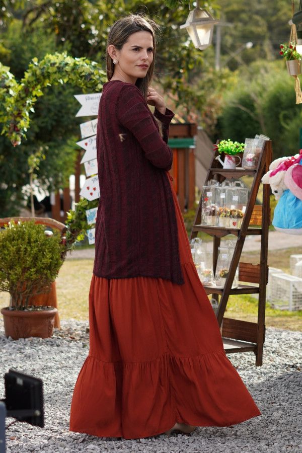 Cardigan alongado preto e vermelho