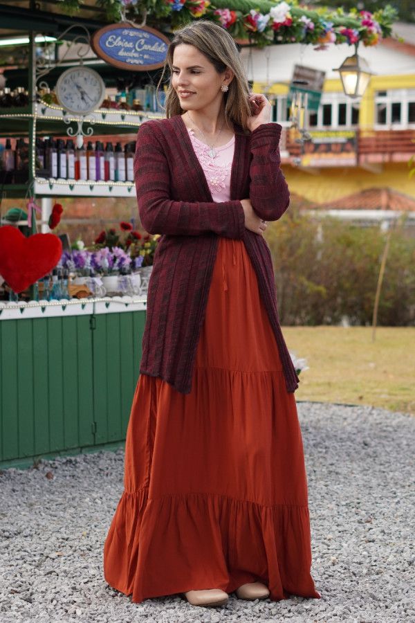 Cardigan alongado preto e vermelho