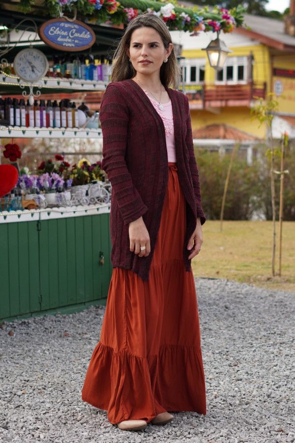 Cardigan alongado preto e vermelho