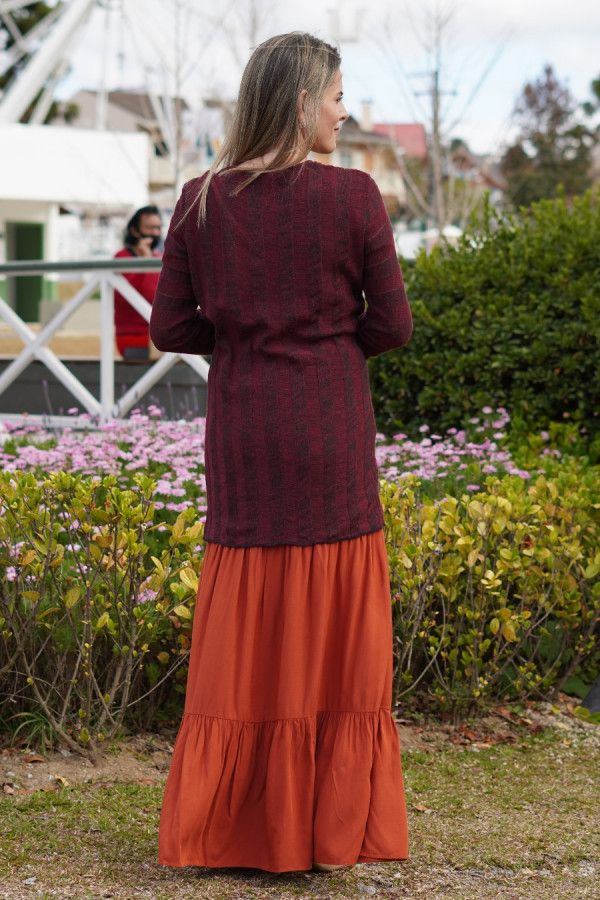 Cardigan alongado preto e vermelho