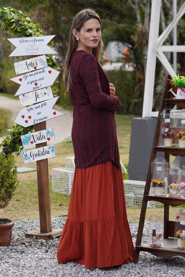 Cardigan alongado preto e vermelho