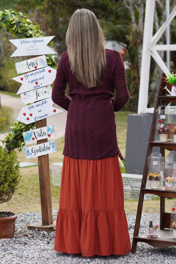 Cardigan alongado preto e vermelho