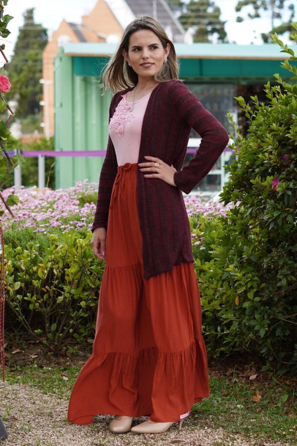 Cardigan alongado preto e vermelho