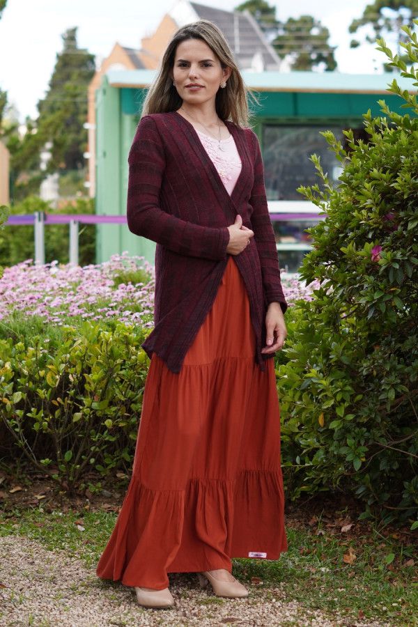 Cardigan alongado preto e vermelho