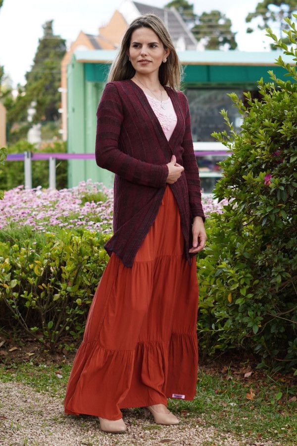 Cardigan alongado preto e vermelho