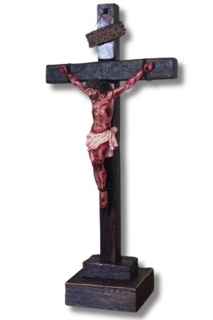 Crucifixo realista de madeira e resina