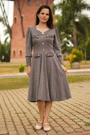 Vestido midi Thérèse cinza