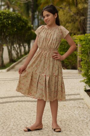 Vestido midi infantil Filomena bege