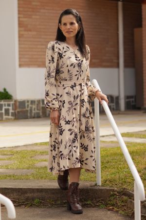 Vestido midi Guadalupe bege