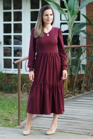 Vestido maria manga longa vinho