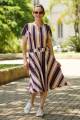 Vestido midi godê listras com cinto
