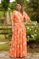 Vestido longo evasê rosa neon floral